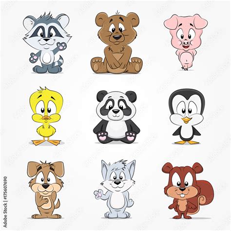 set  cute cartoon characters animals stock vector adobe stock