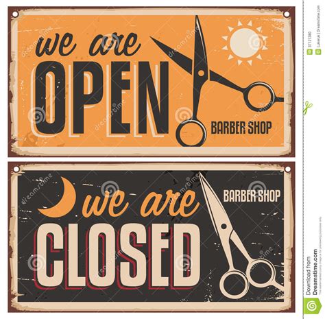 Retro Door Signs For Barber Shop Stock Vector Image