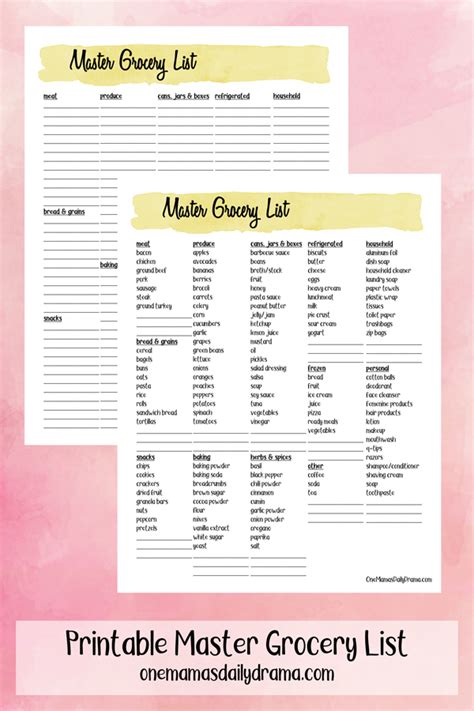 printable master grocery list  blank grocery list template