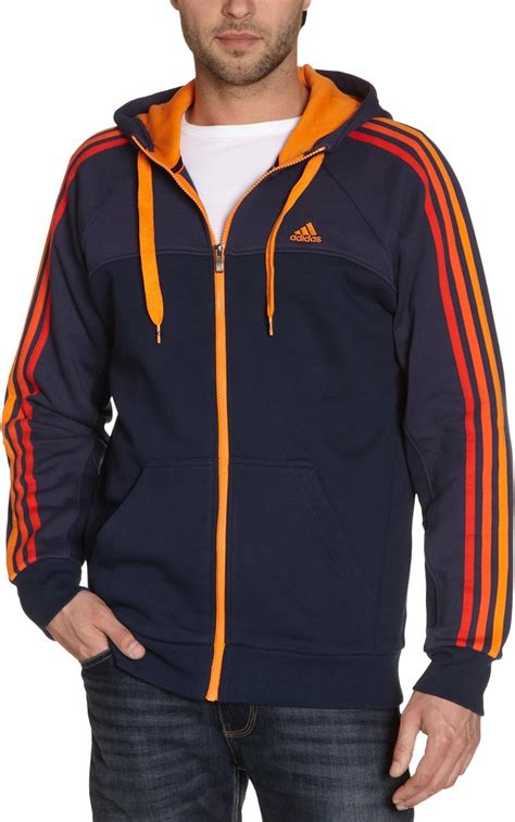 adidas essentials stripes mens hoodie  full length zip  blue collegiate navy