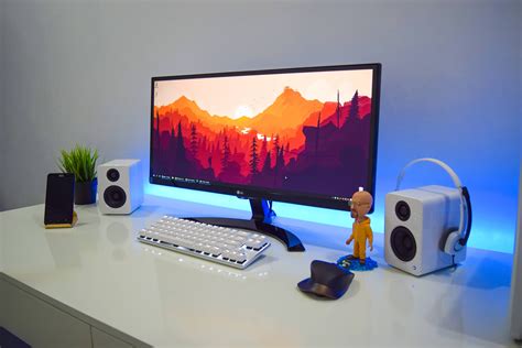 white minimal workstation finally complete computer desk setup