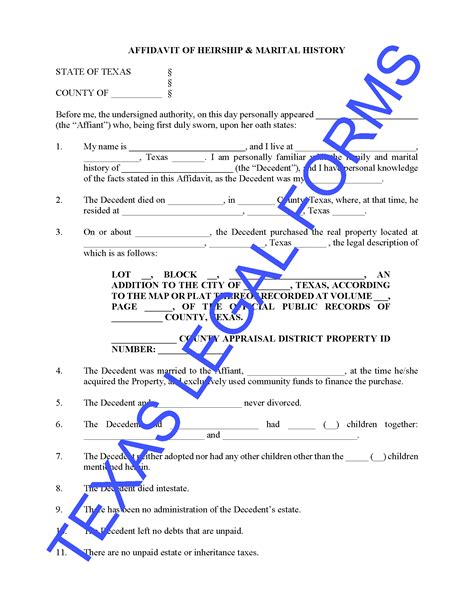 texas affidavit  heirship marital status form order probate legal