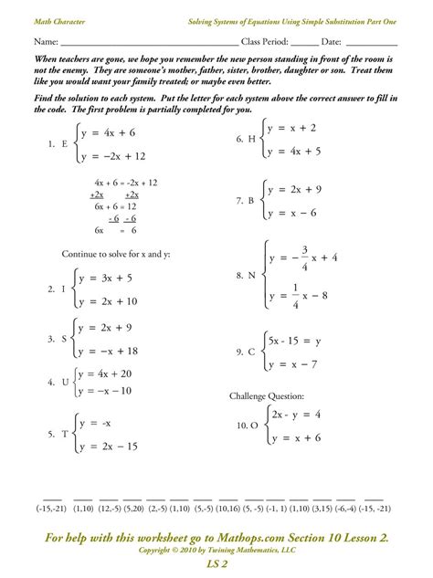 solving systems  substitution worksheet db excelcom