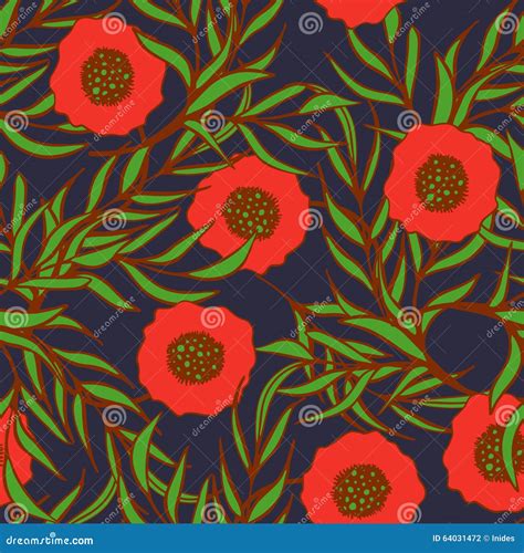poppy flower vector seamless pattern stock vector illustration