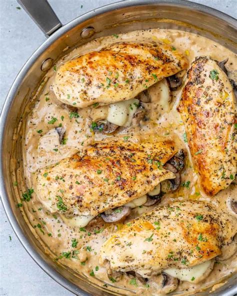 mushroom stuffed chicken breast recipe healthy fitness meals