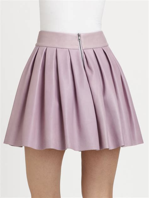 lyst alice olivia box pleat leather skirt in purple