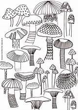 Mushrooms Pilz Forest Pilze Fungi A4 Zeichnung Muster Ausmalen Trippy sketch template