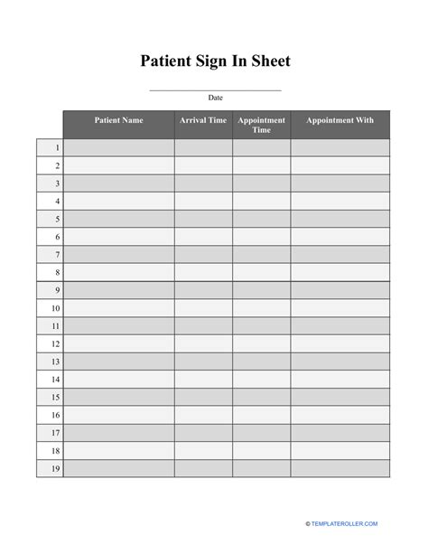 patient sign  sheet template  printable  templateroller