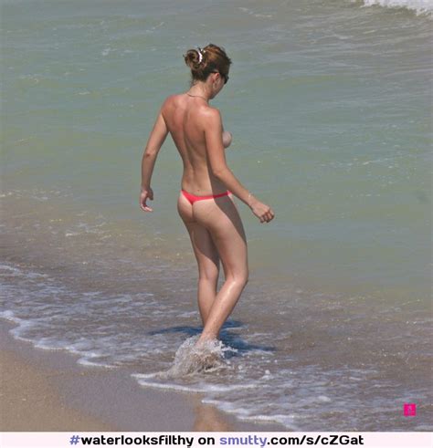 amateur outdoor beach ocean bikini topless thong