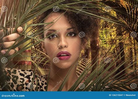 Beauty Portrait Of Afro Girl In The Jungle Stock Image Image Of
