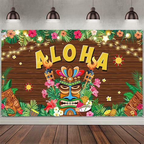 luau party decorations hawaiian aloha backdrop banner tropical tiki