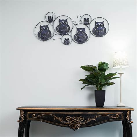 wrought iron metal wall art purple owls large vintage