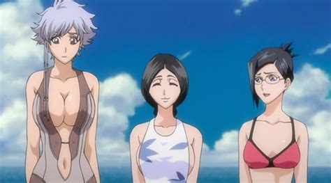 xbooru anime beach bleach breasts cleavage glasses isane kotetsu nanao outside retsu unohana