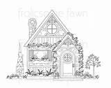Coloring Adults Cottage Country Adult Pages House Colouring Cute Cottages Colour Drawings Books Etsy Choose Board Embroidery sketch template