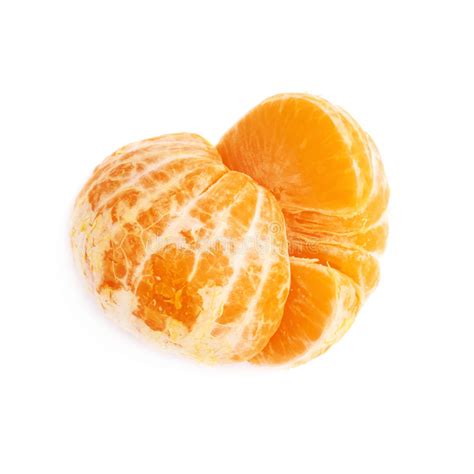 Two Halves Of Fresh Juicy Tangerine Fruit Isolated Over The White