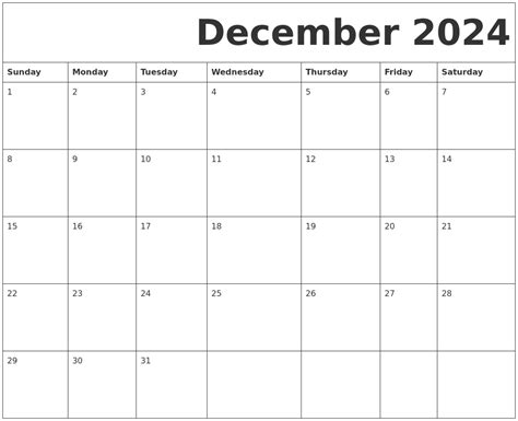 december   printable calendar