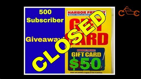 subscriber giveaway  harbor freight gift card youtube