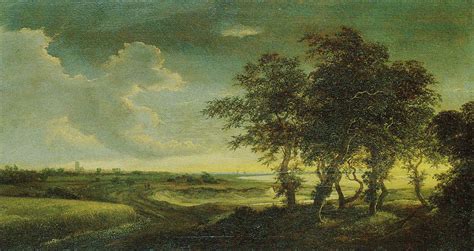jacob van ruisdael extensive landscape  trees  grainfield dunes   distant view