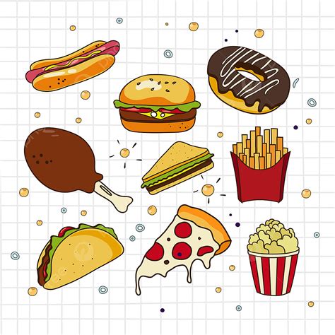 hand drawn doodles vector hd png images set  hand drawn junk food