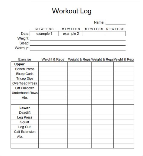 workout log templates   ms word