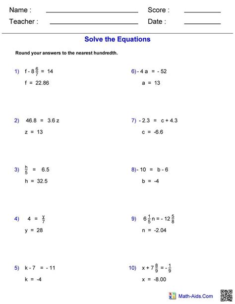 solving equations worksheet  answers hoeden homeschool support