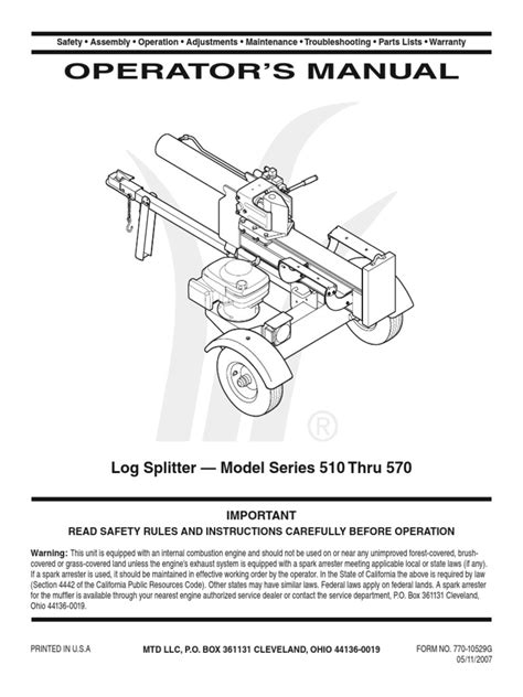 mtd yard machine  ton log splitter manual internal combustion engine pump