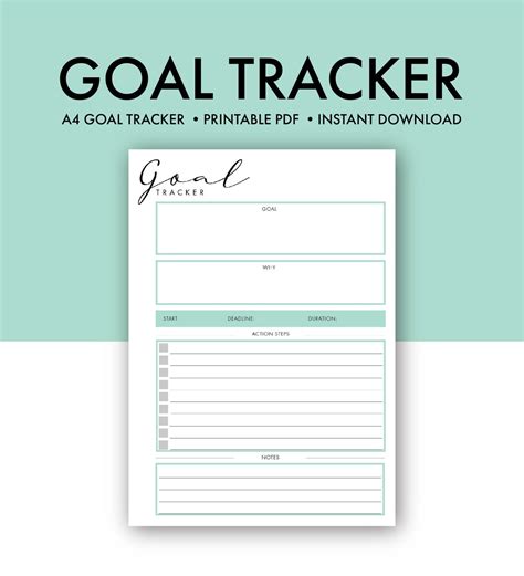 printable goal tracker  print  instant  goal etsy