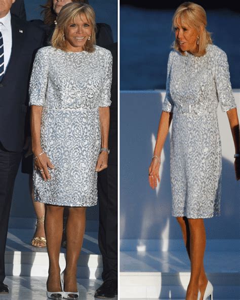 brigitte macron style first lady shows off her legs in stunning silver
