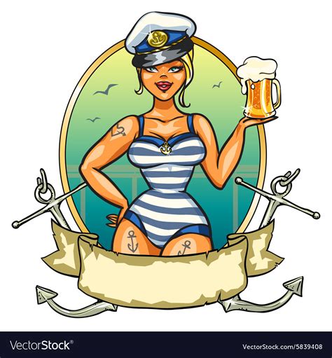 pin up sailor girl with cold beer royalty free vector image