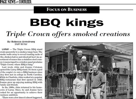 newspaper feature part  triple crown bbq restaurant  luray virginia