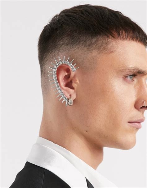 asos design full ear cuff  spikes  silver tone asos ear cuff spike ear cuff ear jewelry
