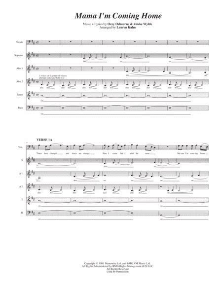 Mama Im Coming Home By Ozzy Osbourne 4 Part Digital Sheet Music