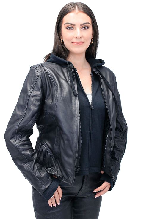 womens black vented leather jacket whoodie lhvzrk jamin leather