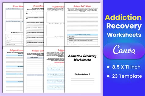 addiction recovery worksheets canva graphic  munjixpro creative fabrica