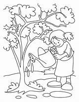 Coloring Tree Pages Arbor Girl Watering Her Earth Drawing Kids Color Tocolor Water Drawings Save sketch template