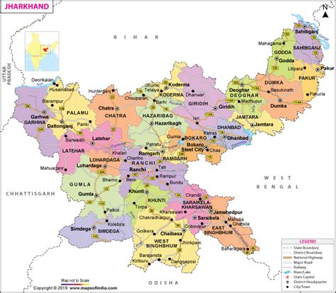 jharkhand map state districts information and facts