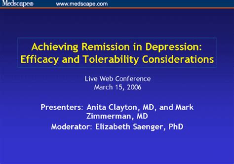 achieving remission in depression efficacy and tolerability considerations