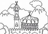 Masjid Mewarnai Pemandangan Suasana sketch template
