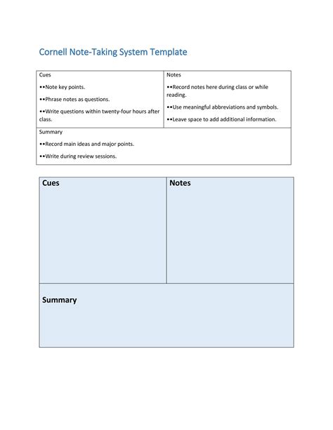note  outline template  template