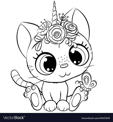 kitty unicorn outlined  coloring book isolated vector image