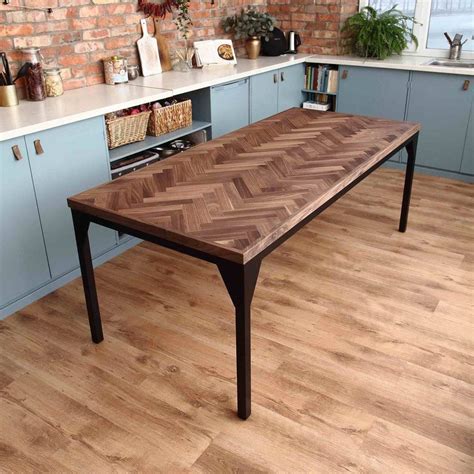 waterloo walnut herringbone solid wood dining table  cosywood