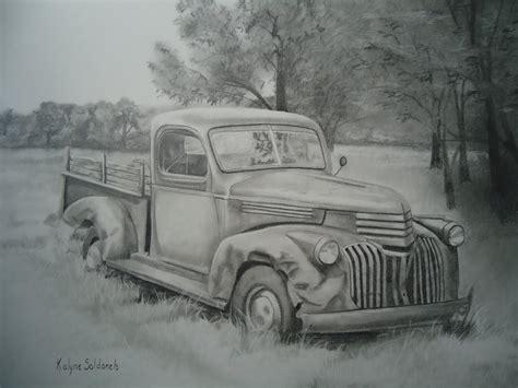 paintings  kalyne soldanels pencil drawing    truck
