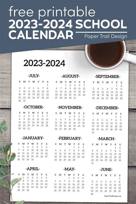 printable calendar     school year  coffee