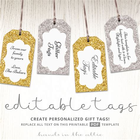 editable glitter gift tags printable silver gold labels hands