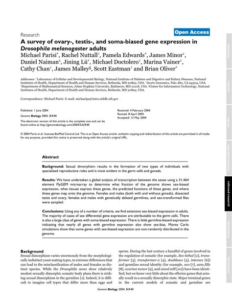 pdf a survey of ovary testis and soma biased gene