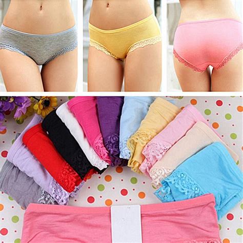 Buy Sexy Lady Lace Stitching Comfortable Solid Color Modal Briefs