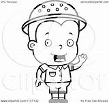 Safari Clipart Waving Toddler Boy Cartoon Outlined Coloring Vector Cory Thoman Royalty sketch template