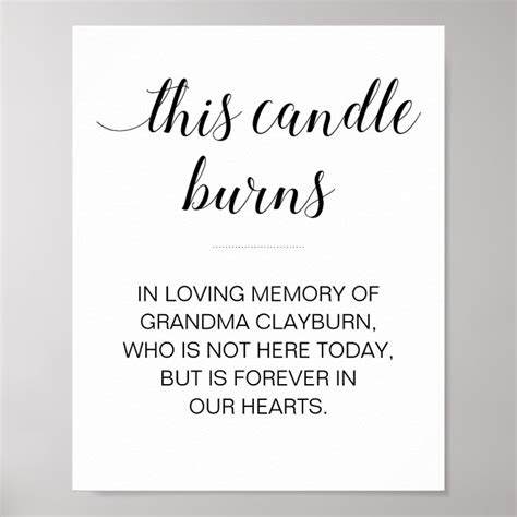 candle burns  loving memory custom sign zazzlecom