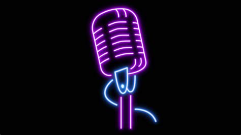 animation purple microphone neon light shape isolate  black