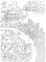 Coloring Pages Country Scenes Adults Garden Beautiful Gazebo Color Book Adult Printable Colouring Dover Dreamy Scenery Books Publications Drawing Scenic sketch template